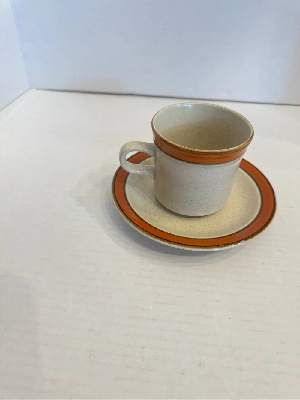 2 Sets of Sears Sahara Orange Flat Cup & Saucer Discontinued Stoneware Japan